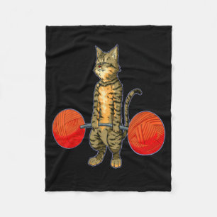 Deadlifting Cat Weightlifting Bodybuilding Fitness Fleece Blanket