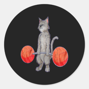 Deadlifting Grey Cat Weightlifting Bodybuilding Fi Classic Round Sticker