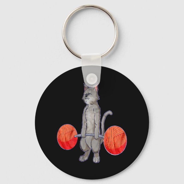 Deadlifting Grey Cat Weightlifting Bodybuilding Fi Key Ring (Front)
