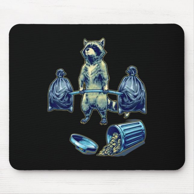 Deadlifting Racoon Weightlifting Bodybuilding Fit Mouse Pad (Front)