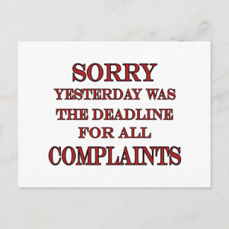 Deadline For Complaints Postcard