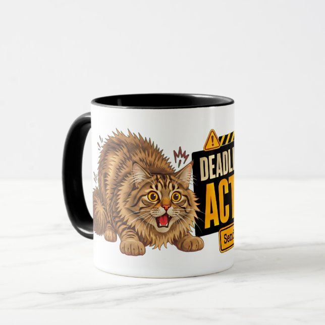 Deadline Mode Activated Cat Mug - Funny Coffee Gif (Front Left)