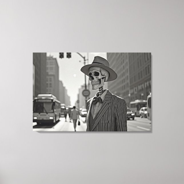 Deadly Dapper: Skeleton in the City Canvas Print (Front)