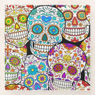 Dead's Day: Vibrant Mexican Patterns. Glass Coaster