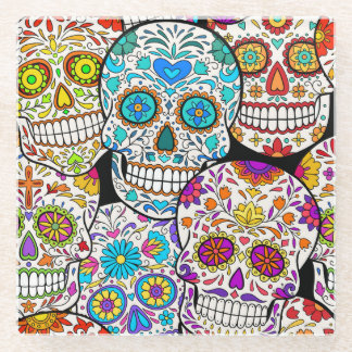 Dead's Day: Vibrant Mexican Patterns. Glass Coaster