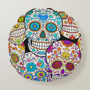 Dead's Day: Vibrant Mexican Patterns. Round Cushion