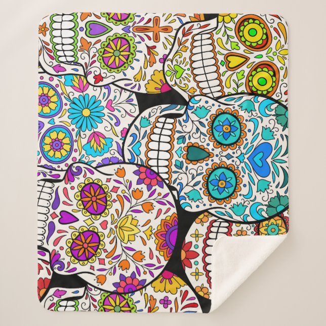 Dead's Day: Vibrant Mexican Patterns. Sherpa Blanket (Front)