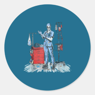 Deadside Nurse Blue Scrubs Funny Skeleton Doctor M Classic Round Sticker