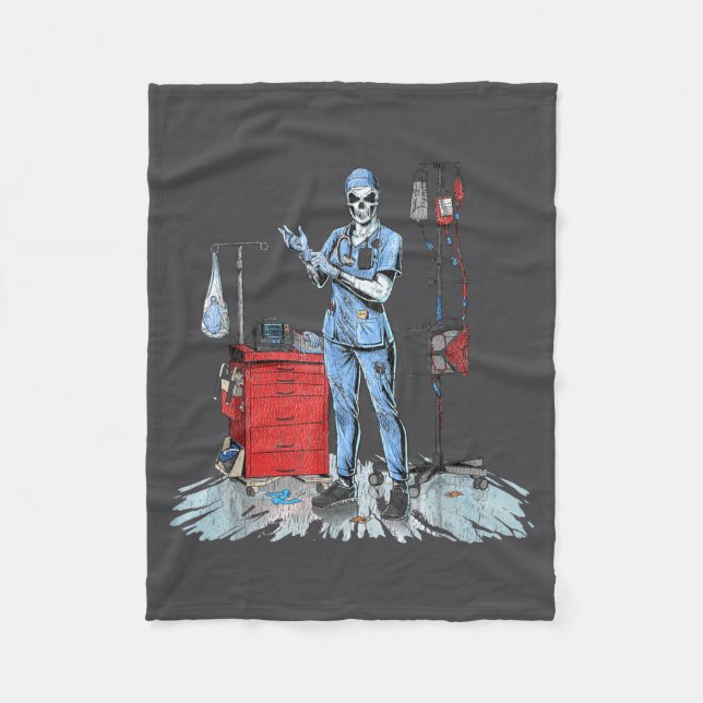 Deadside Nurse Blue Scrubs Funny Skeleton Doctor M Fleece Blanket (Front)