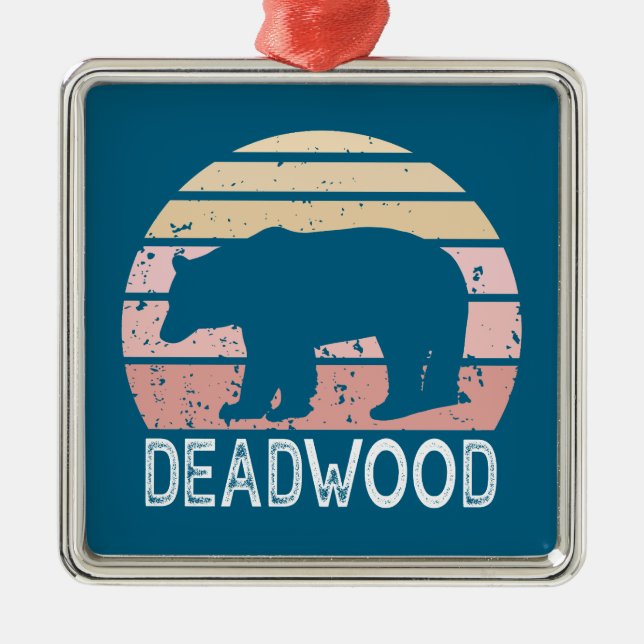 Deadwood South Dakota Retro Bear Metal Tree Decoration (Front)