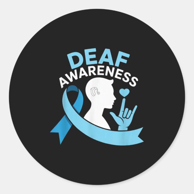 Deaf Awareness Month Blue Ribbon Asl Cochlear Impl Classic Round Sticker (Front)