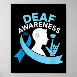 Deaf Awareness Month Blue Ribbon Asl Cochlear Impl Poster