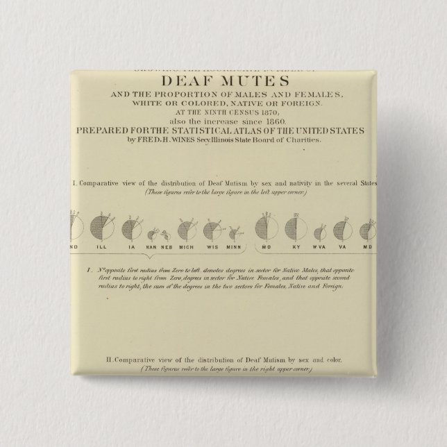 Deaf Mutes, Statistical US Lithograph 1870 15 Cm Square Badge (Front)