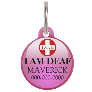 Deaf pet medical condition DIY pink Pet Tag