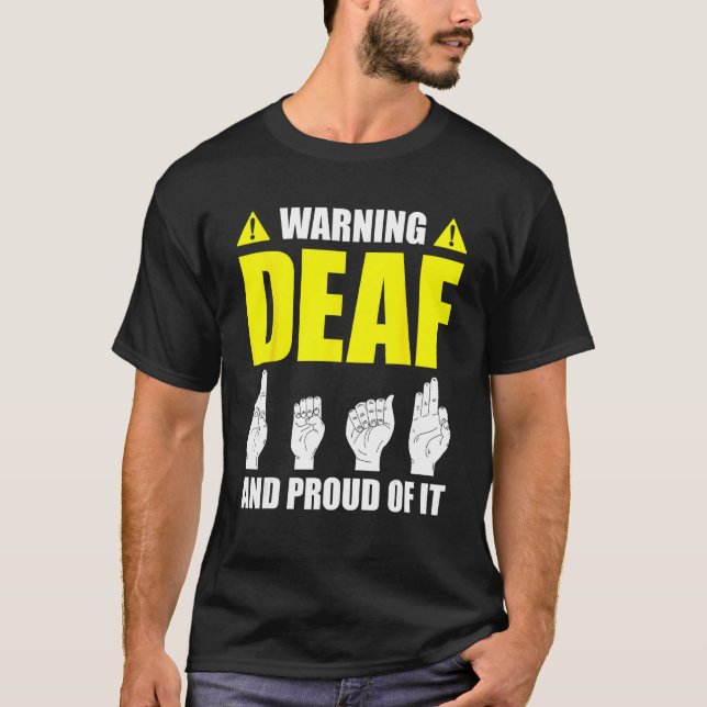 Deaf Pride ASL Hand Gesture Hearing Aid Hand Sign  T-Shirt (Front)
