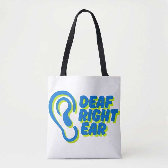 deaf right ear white background tote bag (Front)