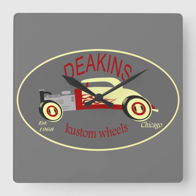 Deakins hot rod square wall clock (Front)