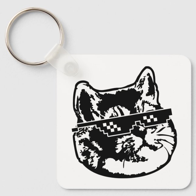 Deal With It Glasses Cat Meme Key Ring (Front)