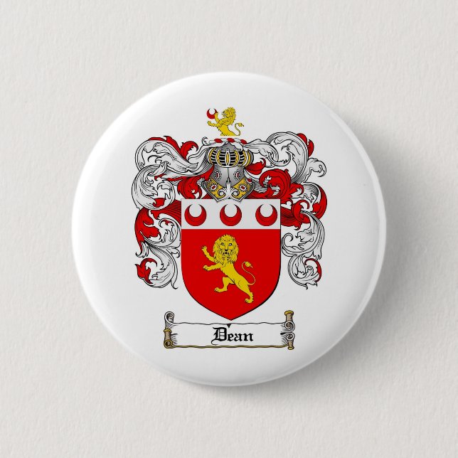 DEAN FAMILY CREST -  DEAN COAT OF ARMS 6 CM ROUND BADGE (Front)