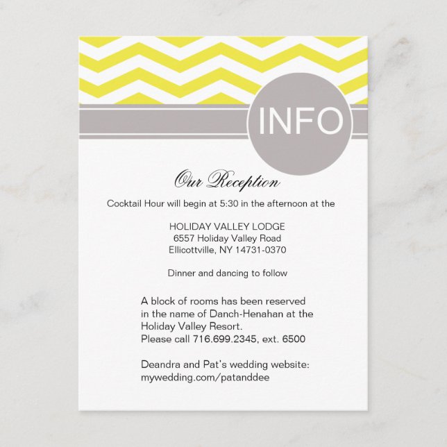 Deandra Chic Chevron Reception Details | yellow Enclosure Card (Front)