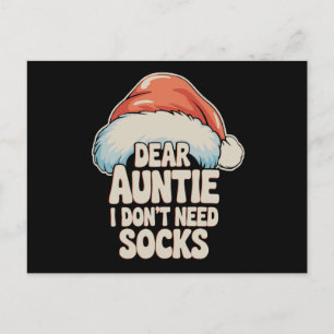 Dear Auntie I Don't Need Socks Santa Hat Christmas Holiday Postcard