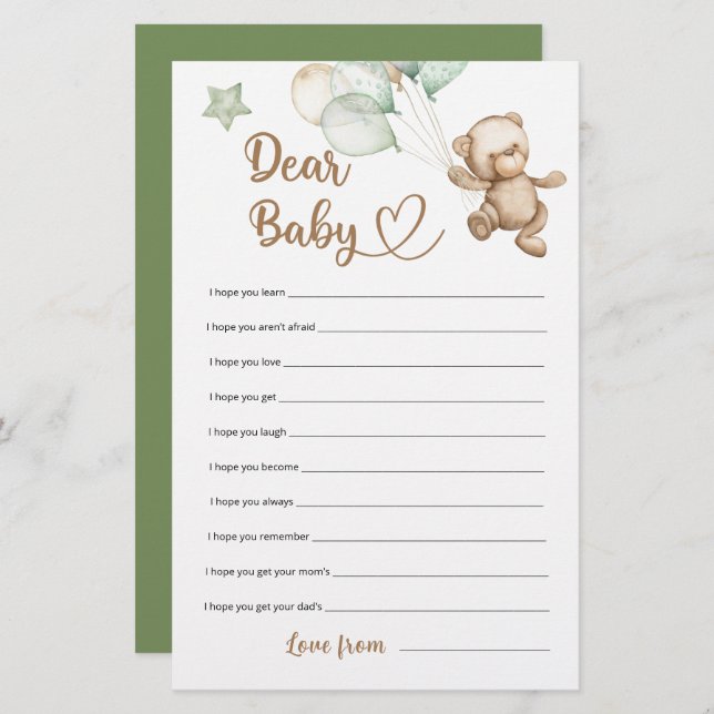Dear Baby Teddy Bear Baby Shower (Front/Back)