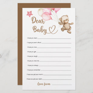 Dear baby teddy bear baby shower game