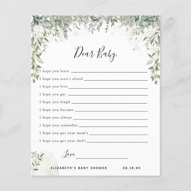 Dear Baby Wishes | Baby Shower Game (Front)