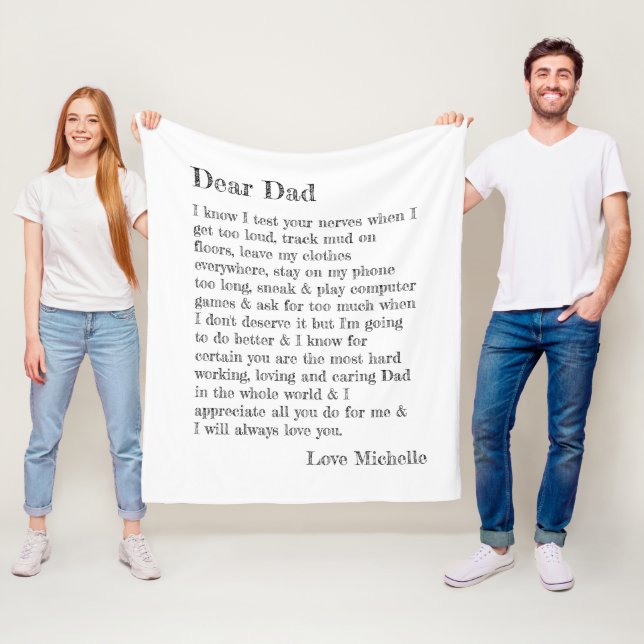 Dear Dad Letter Typography Personalised Fleece Blanket (In Situ)