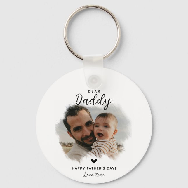Dear Daddy | Modern Photo Heart Father's Day Key Ring (Front)