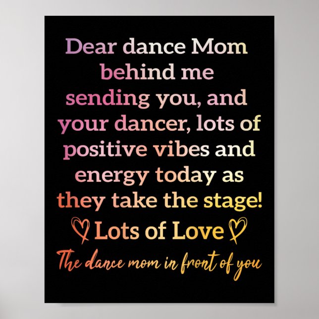 Dear Dance Mum Behind Me Sending You Funny Retro ( Poster (Front)