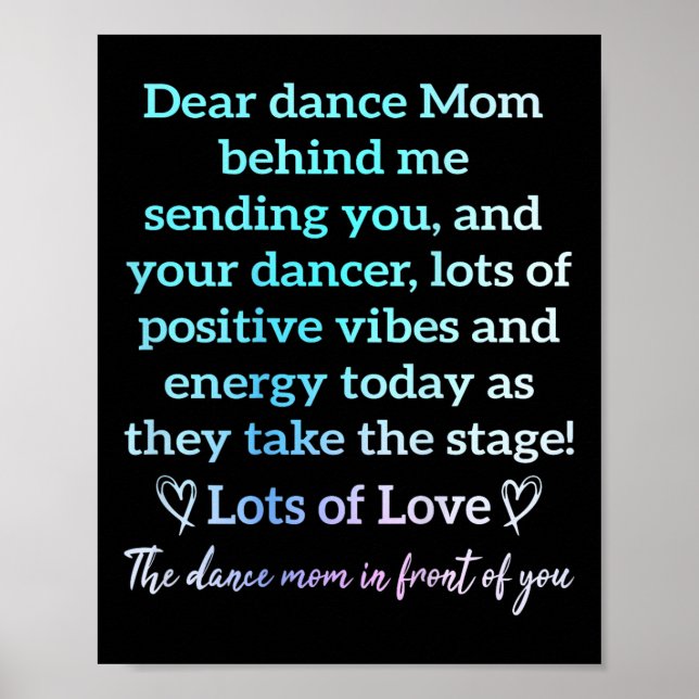 Dear Dance Mum Behind Me Sending You Funny Retro ( Poster (Front)