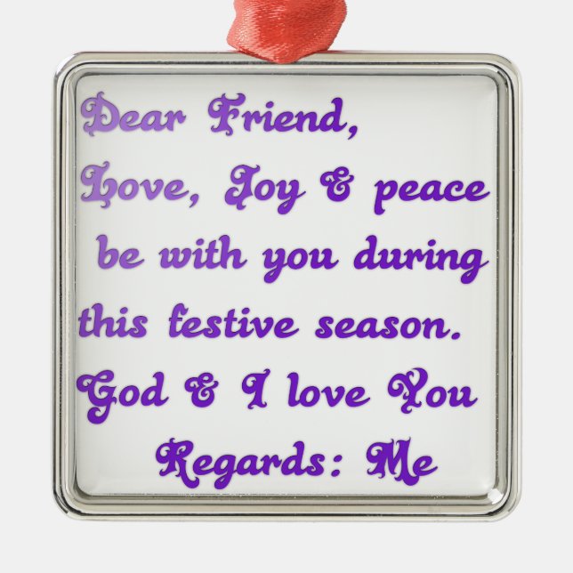 "Dear Friend" Festive Season Greeting Metal Tree Decoration (Front)