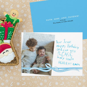 "Dear Jesus" Blue Crayon note Photo Christmas Card