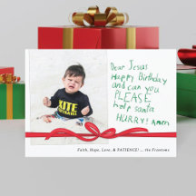 Dear Jesus Green Crayon note Photo Christmas Card