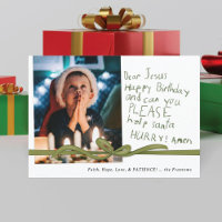 Dear Jesus Olive Crayon note Photo Christmas Card