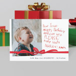 "Dear Jesus" Red Crayon note Photo Christmas Card<br><div class="desc">Capture the magic of Christmas through the eyes of a child with the "Dear Jesus Photo Christmas Card." This heartwarming card features a photo of your anxious child eagerly awaiting the arrival of Christmas, accompanied by a handwritten note in crayon addressed to Jesus. The child's birthday wish for the Saviour...</div>