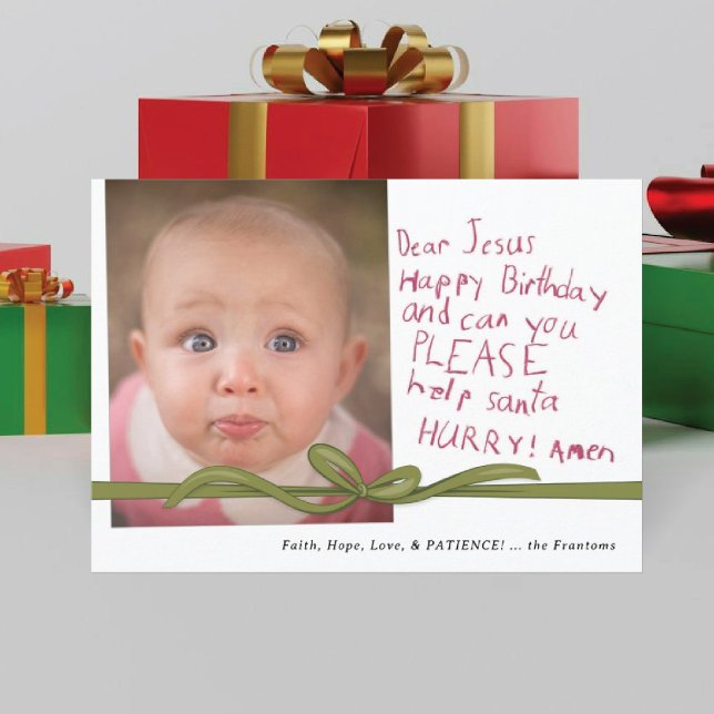 Dear Jesus Wine Crayon note Photo Christmas Card (Creator Uploaded)