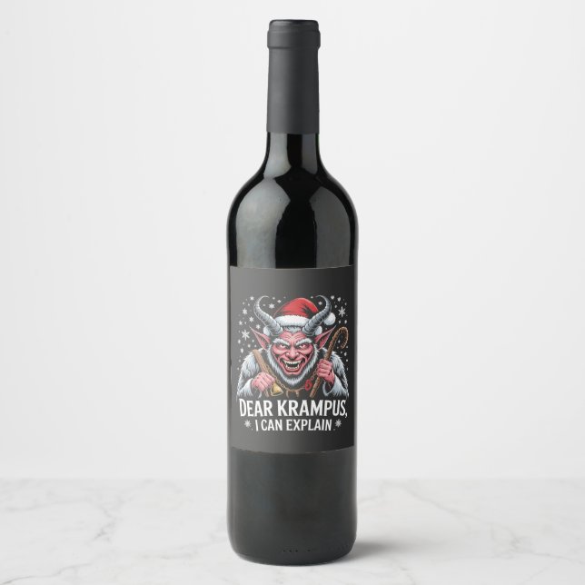 Dear Krampus I Can Explain Christmas Santa  Wine Label (Front)