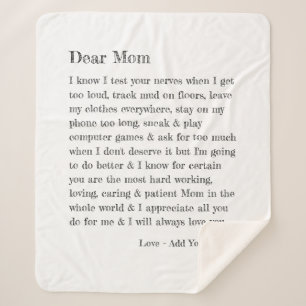 Dear Mom Letter Typography Personalized Sherpa Blanket