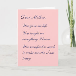 Dear Mother Card