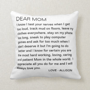 Dear Mum Letter Funny Teen Personalised Cushion