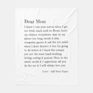 Dear Mum Letter Typography Personalised Fleece Blanket