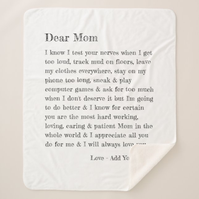 Dear Mum Letter Typography Personalised Sherpa Blanket (Front)