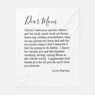 Dear Mum Love Letter From Teen Child Personalised  Fleece Blanket
