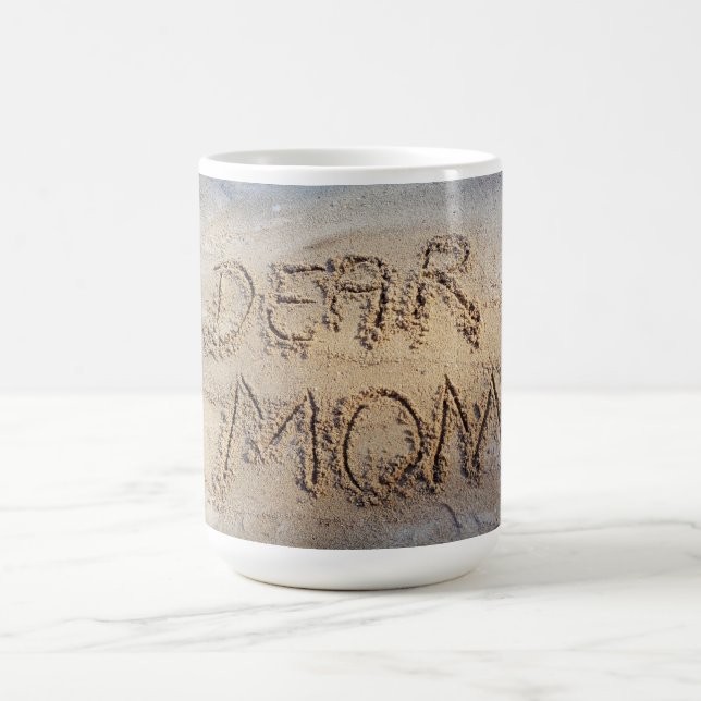 Dear Mum, sand writing beach love mug (Center)