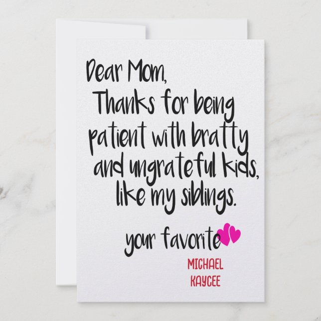 Dear Mum Thanks 4 Being Patient Mothers Day Card  (Front)