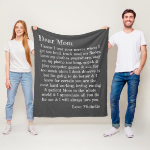 Dear Mum Typography Letter Dark Grey Personalised Fleece Blanket