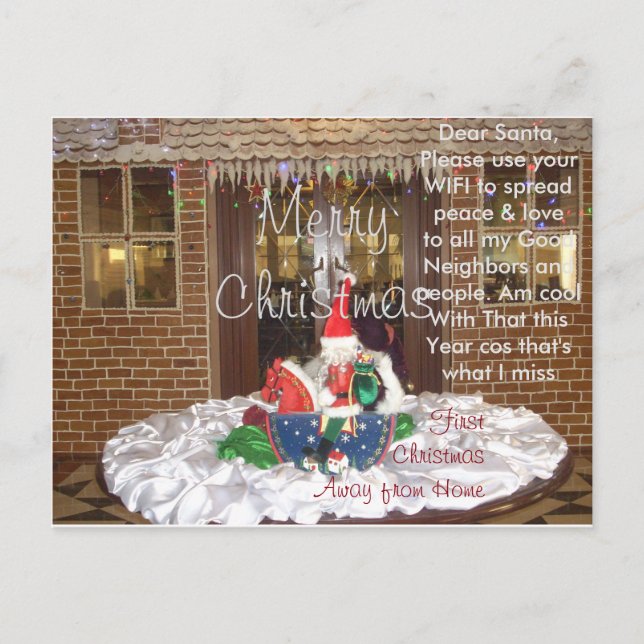 Dear Santa Away from home this Christmas New year Holiday Postcard (Front)