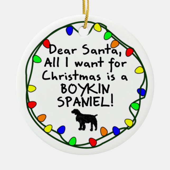 Dear Santa Boykin Spaniel Ceramic Tree Decoration (Front)